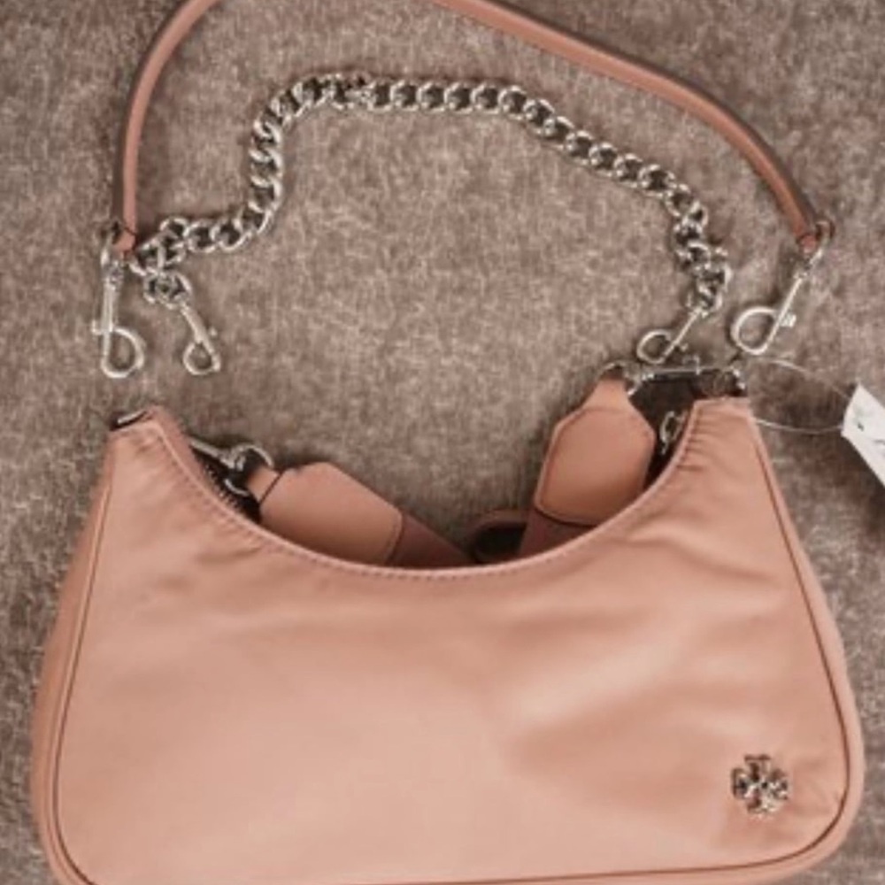 Tory Burch small 151 Mercer Nylon Crescent bag with two straps.